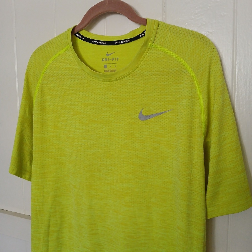 Nike Running Shirt Dri-Fit Men's XL Neon Yellow Lightweight Reflective Safety